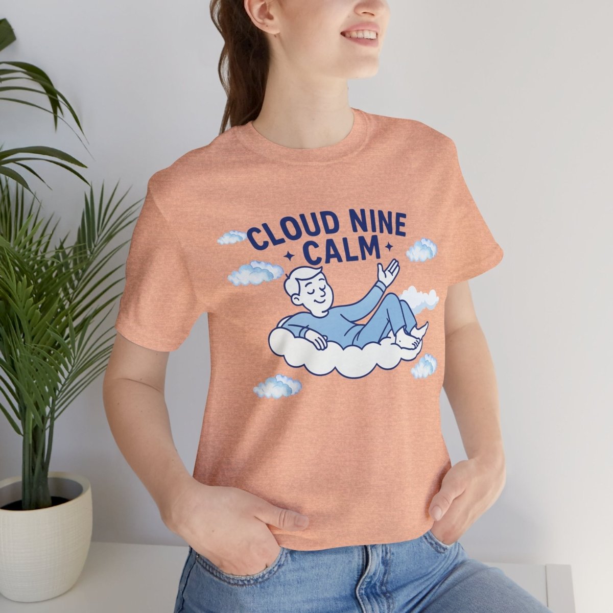 "Cloud Nine Calm" Relaxed Unisex Jersey Short Sleeve T-Shirt, Gift for Mindfulness, Cozy Fashion, Casual Wear, Relaxation Outfit - CW1 MINDSet Collection - AI Tee Hero
