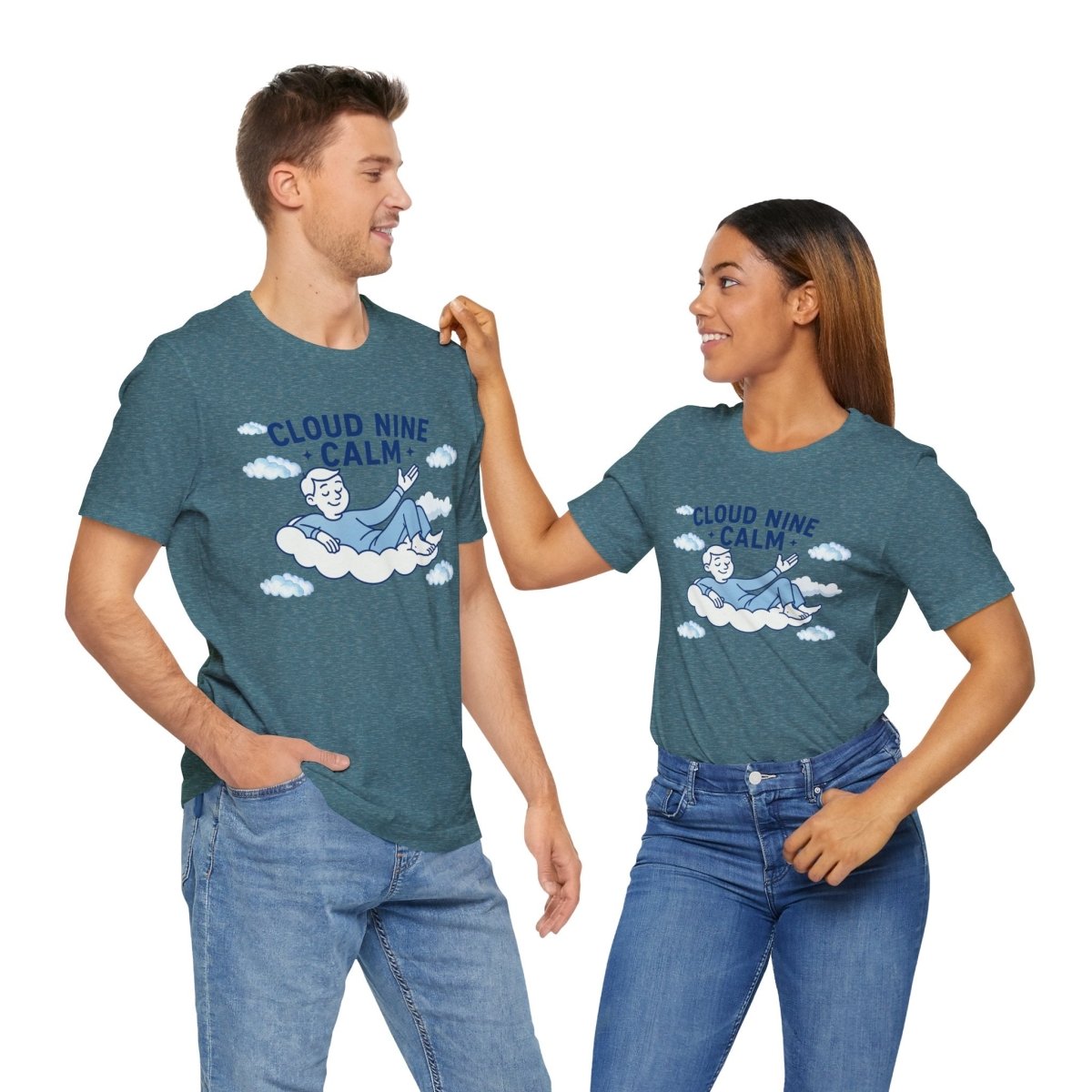 "Cloud Nine Calm" Relaxed Unisex Jersey Short Sleeve T-Shirt, Gift for Mindfulness, Cozy Fashion, Casual Wear, Relaxation Outfit - CW1 MINDSet Collection - AI Tee Hero