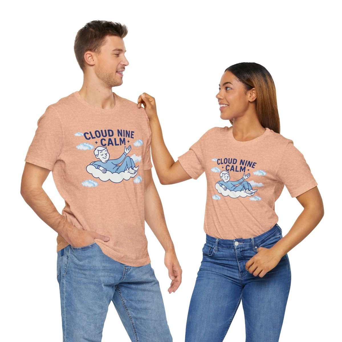 "Cloud Nine Calm" Relaxed Unisex Jersey Short Sleeve T-Shirt, Gift for Mindfulness, Cozy Fashion, Casual Wear, Relaxation Outfit - CW1 MINDSet Collection - AI Tee Hero