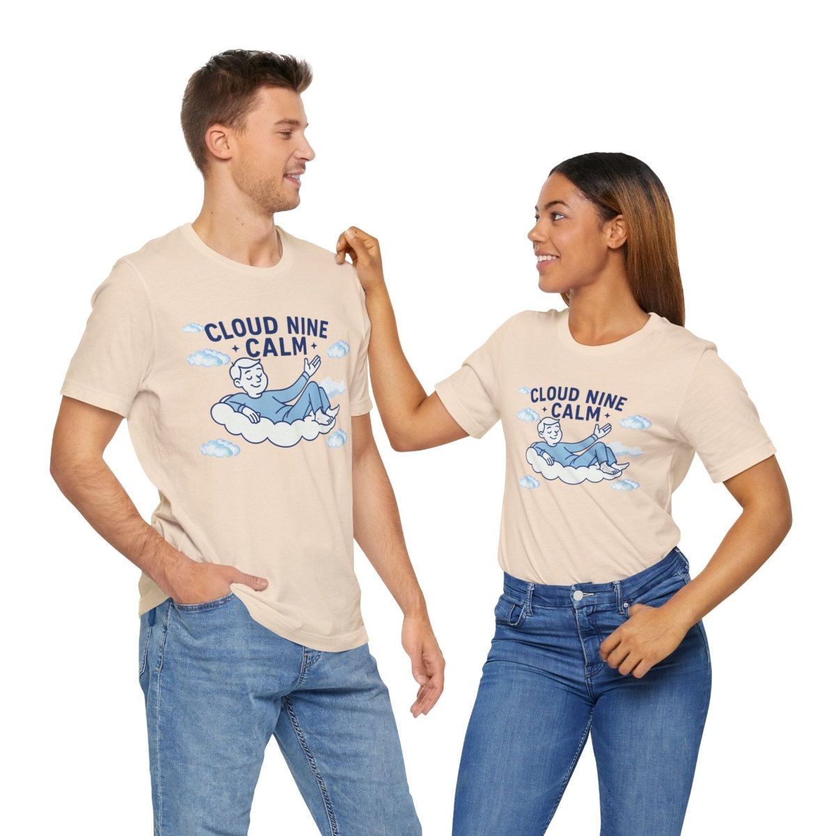 "Cloud Nine Calm" Relaxed Unisex Jersey Short Sleeve T-Shirt, Gift for Mindfulness, Cozy Fashion, Casual Wear, Relaxation Outfit - CW1 MINDSet Collection - AI Tee Hero