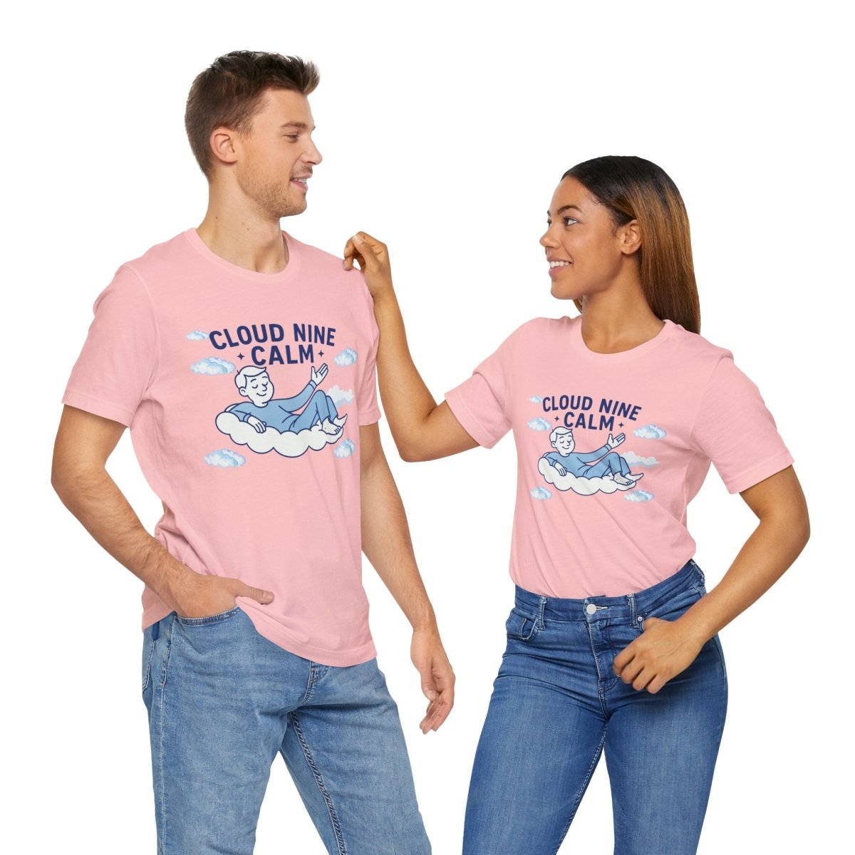 "Cloud Nine Calm" Relaxed Unisex Jersey Short Sleeve T-Shirt, Gift for Mindfulness, Cozy Fashion, Casual Wear, Relaxation Outfit - CW1 MINDSet Collection - AI Tee Hero