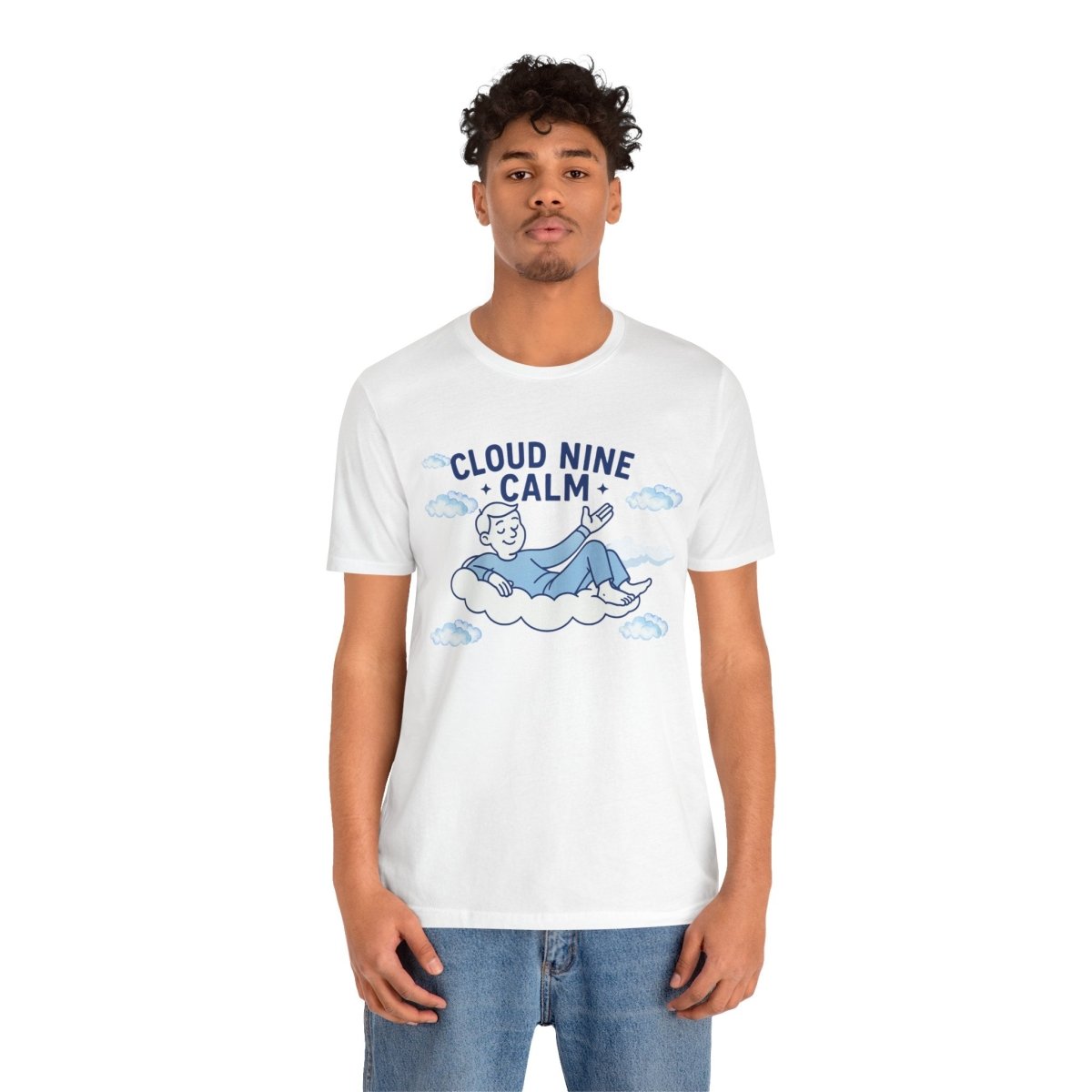 "Cloud Nine Calm" Relaxed Unisex Jersey Short Sleeve T-Shirt, Gift for Mindfulness, Cozy Fashion, Casual Wear, Relaxation Outfit - CW1 MINDSet Collection - AI Tee Hero