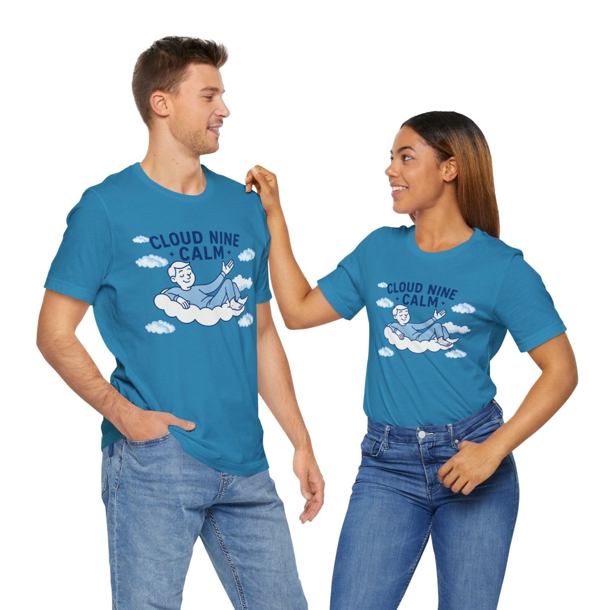 "Cloud Nine Calm" Relaxed Unisex Jersey Short Sleeve T-Shirt, Gift for Mindfulness, Cozy Fashion, Casual Wear, Relaxation Outfit - CW1 MINDSet Collection - AI Tee Hero