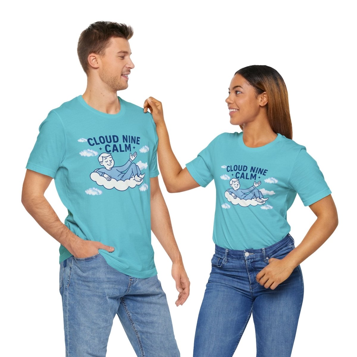 "Cloud Nine Calm" Relaxed Unisex Jersey Short Sleeve T-Shirt, Gift for Mindfulness, Cozy Fashion, Casual Wear, Relaxation Outfit - CW1 MINDSet Collection - AI Tee Hero