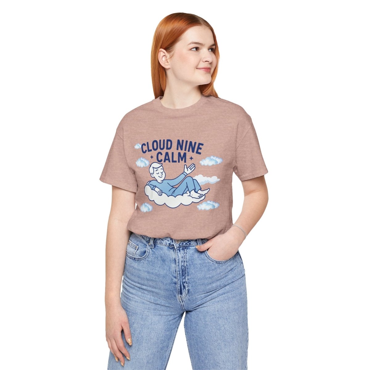 "Cloud Nine Calm" Relaxed Unisex Jersey Short Sleeve T-Shirt, Gift for Mindfulness, Cozy Fashion, Casual Wear, Relaxation Outfit - CW1 MINDSet Collection - AI Tee Hero
