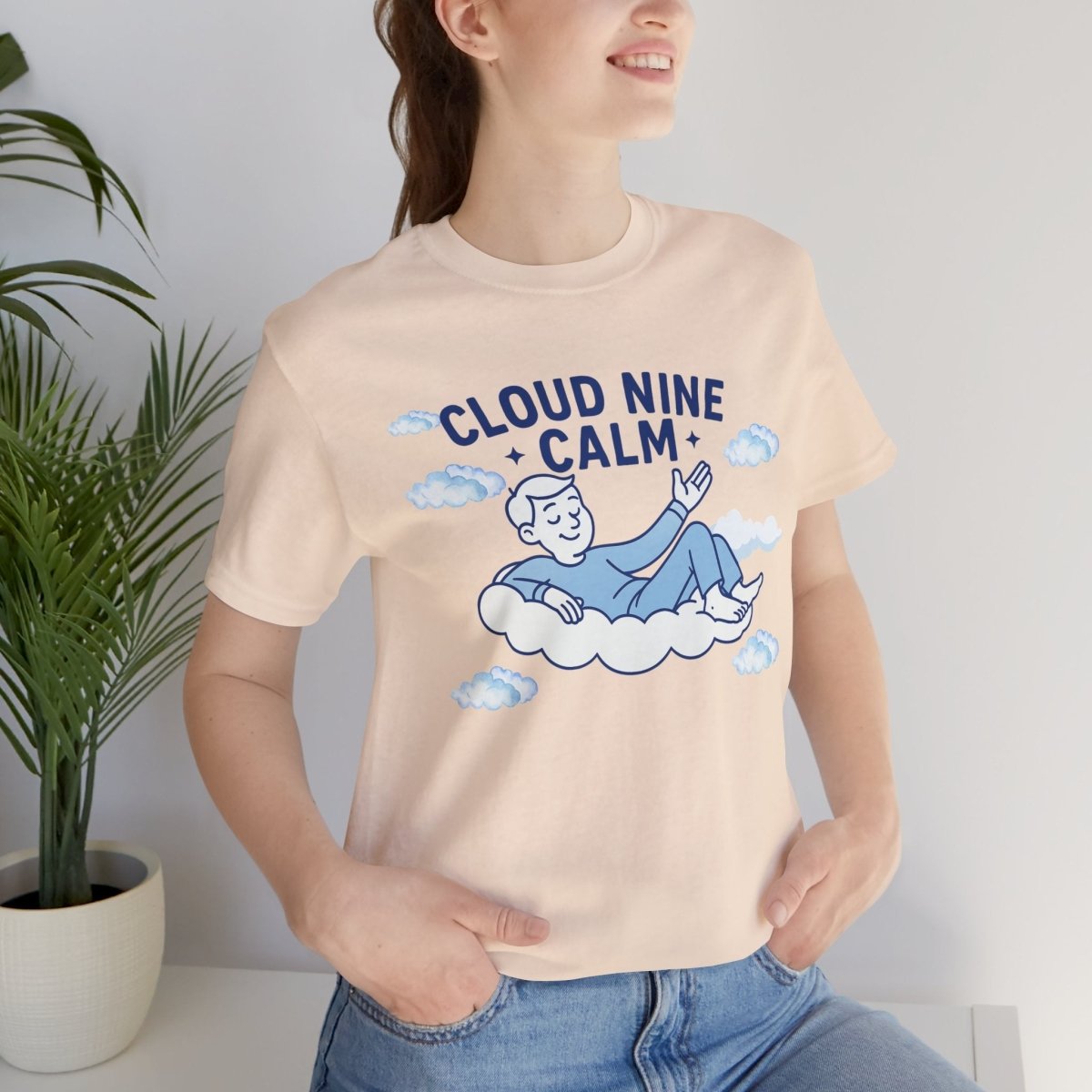 "Cloud Nine Calm" Relaxed Unisex Jersey Short Sleeve T-Shirt, Gift for Mindfulness, Cozy Fashion, Casual Wear, Relaxation Outfit - CW1 MINDSet Collection - AI Tee Hero