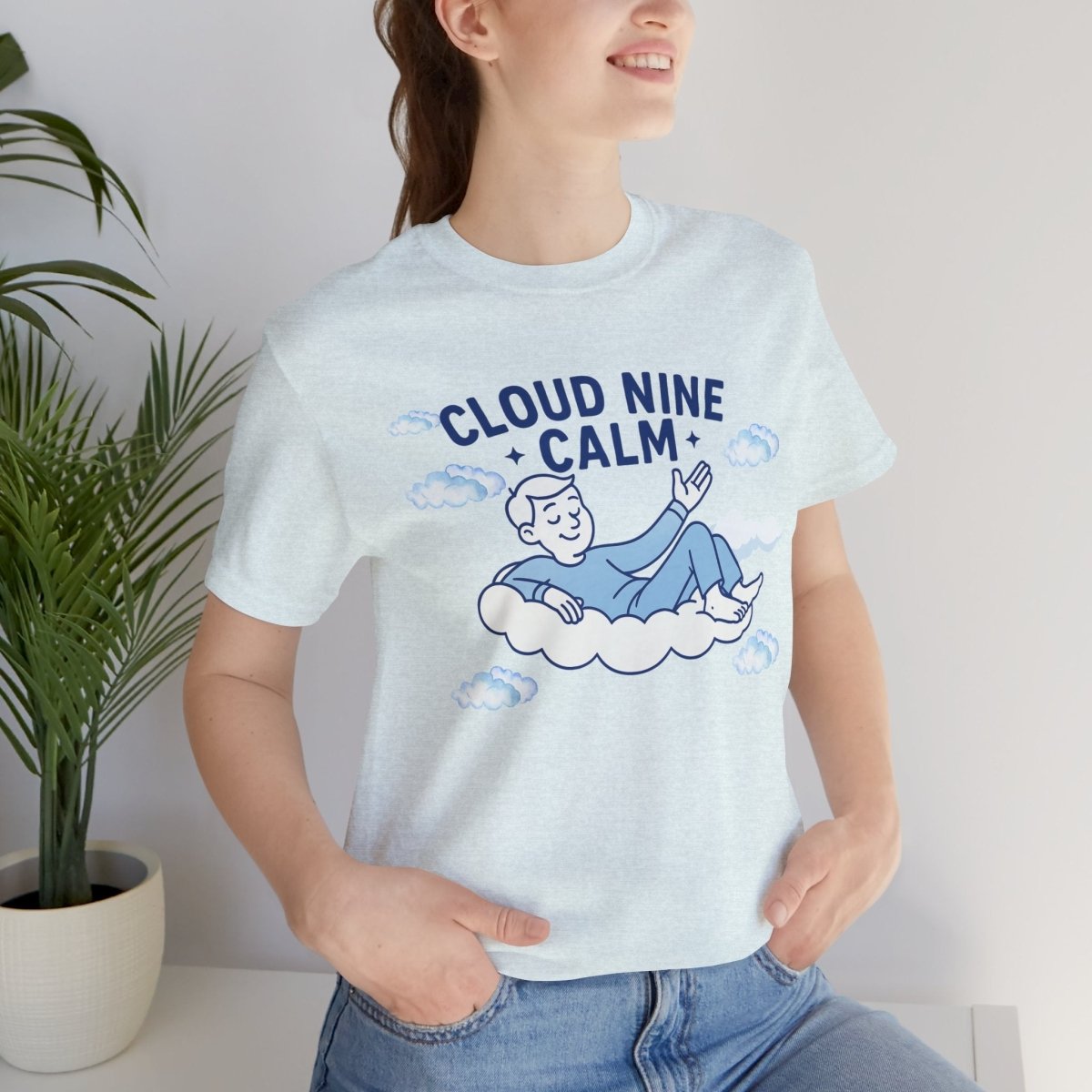 "Cloud Nine Calm" Relaxed Unisex Jersey Short Sleeve T-Shirt, Gift for Mindfulness, Cozy Fashion, Casual Wear, Relaxation Outfit - CW1 MINDSet Collection - AI Tee Hero