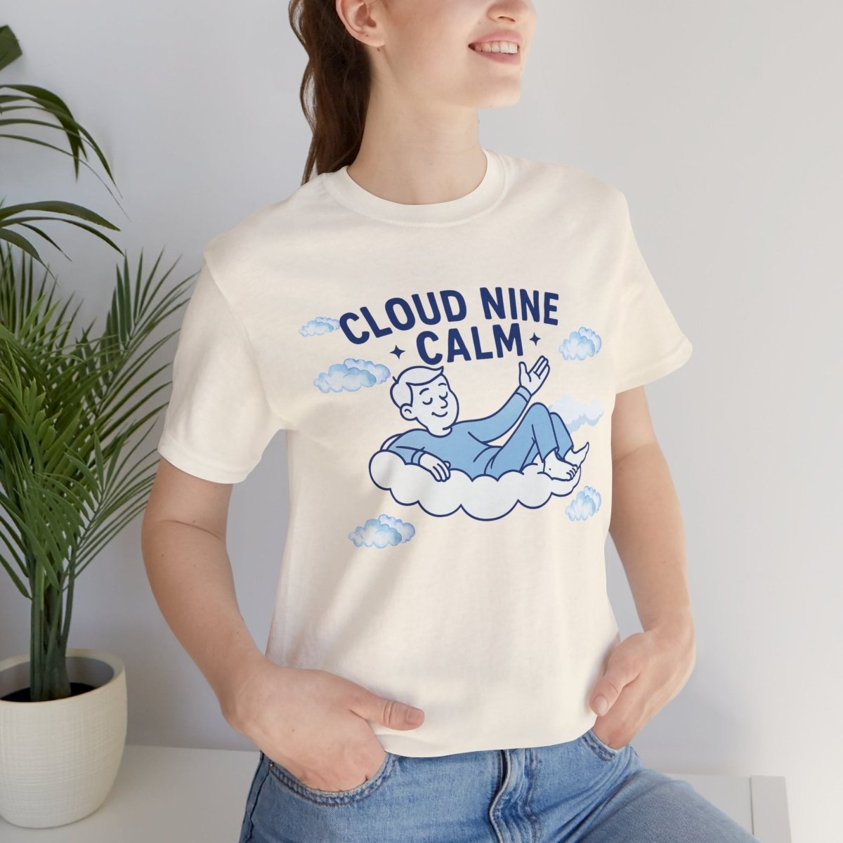 "Cloud Nine Calm" Relaxed Unisex Jersey Short Sleeve T-Shirt, Gift for Mindfulness, Cozy Fashion, Casual Wear, Relaxation Outfit - CW1 MINDSet Collection - AI Tee Hero