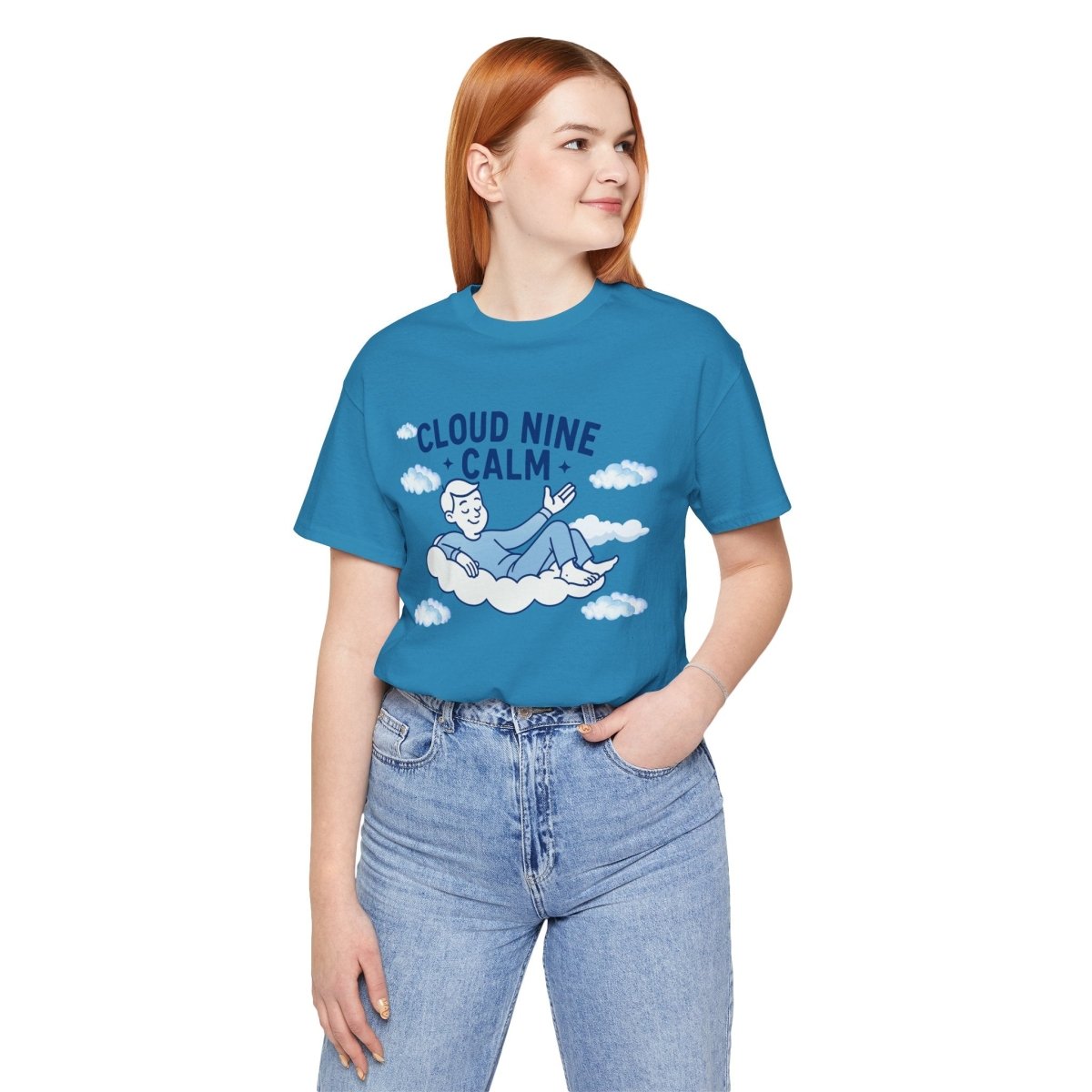 "Cloud Nine Calm" Relaxed Unisex Jersey Short Sleeve T-Shirt, Gift for Mindfulness, Cozy Fashion, Casual Wear, Relaxation Outfit - CW1 MINDSet Collection - AI Tee Hero