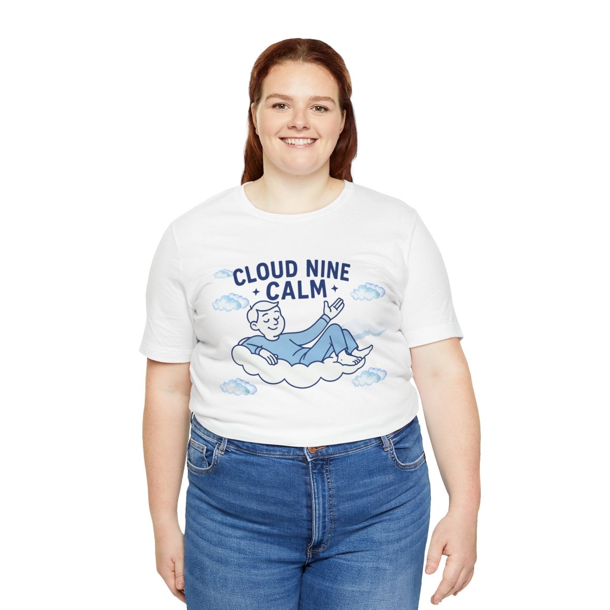 "Cloud Nine Calm" Relaxed Unisex Jersey Short Sleeve T-Shirt, Gift for Mindfulness, Cozy Fashion, Casual Wear, Relaxation Outfit - CW1 MINDSet Collection - AI Tee Hero