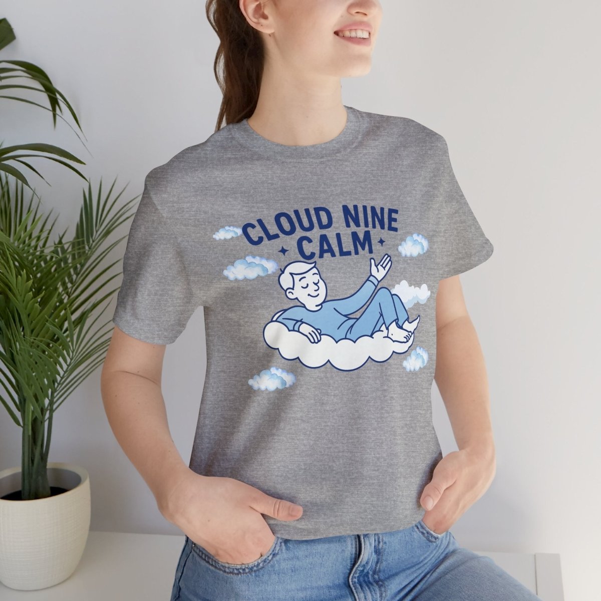 "Cloud Nine Calm" Relaxed Unisex Jersey Short Sleeve T-Shirt, Gift for Mindfulness, Cozy Fashion, Casual Wear, Relaxation Outfit - CW1 MINDSet Collection - AI Tee Hero