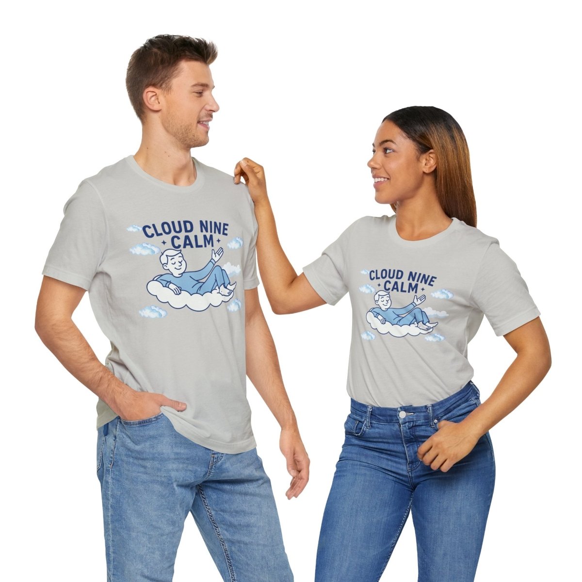 "Cloud Nine Calm" Relaxed Unisex Jersey Short Sleeve T-Shirt, Gift for Mindfulness, Cozy Fashion, Casual Wear, Relaxation Outfit - CW1 MINDSet Collection - AI Tee Hero