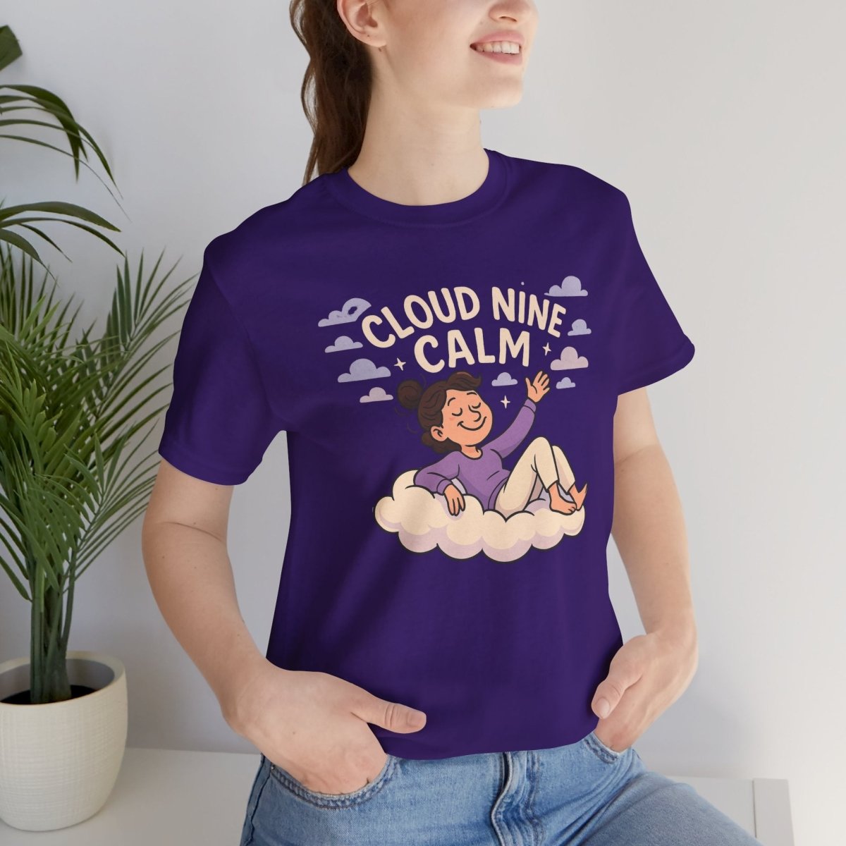 "Cloud Nine Calm" Relaxed Unisex Jersey Short Sleeve T-Shirt, Gift for Mindfulness, Cozy Fashion, Casual Wear, Relaxation Outfit - CW2 MINDSet Collection - AI Tee Hero