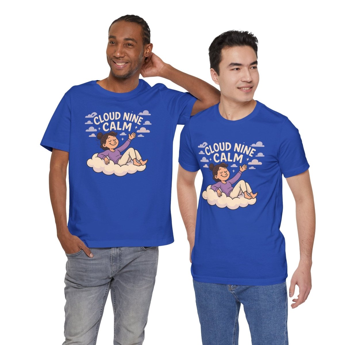 "Cloud Nine Calm" Relaxed Unisex Jersey Short Sleeve T-Shirt, Gift for Mindfulness, Cozy Fashion, Casual Wear, Relaxation Outfit - CW2 MINDSet Collection - AI Tee Hero