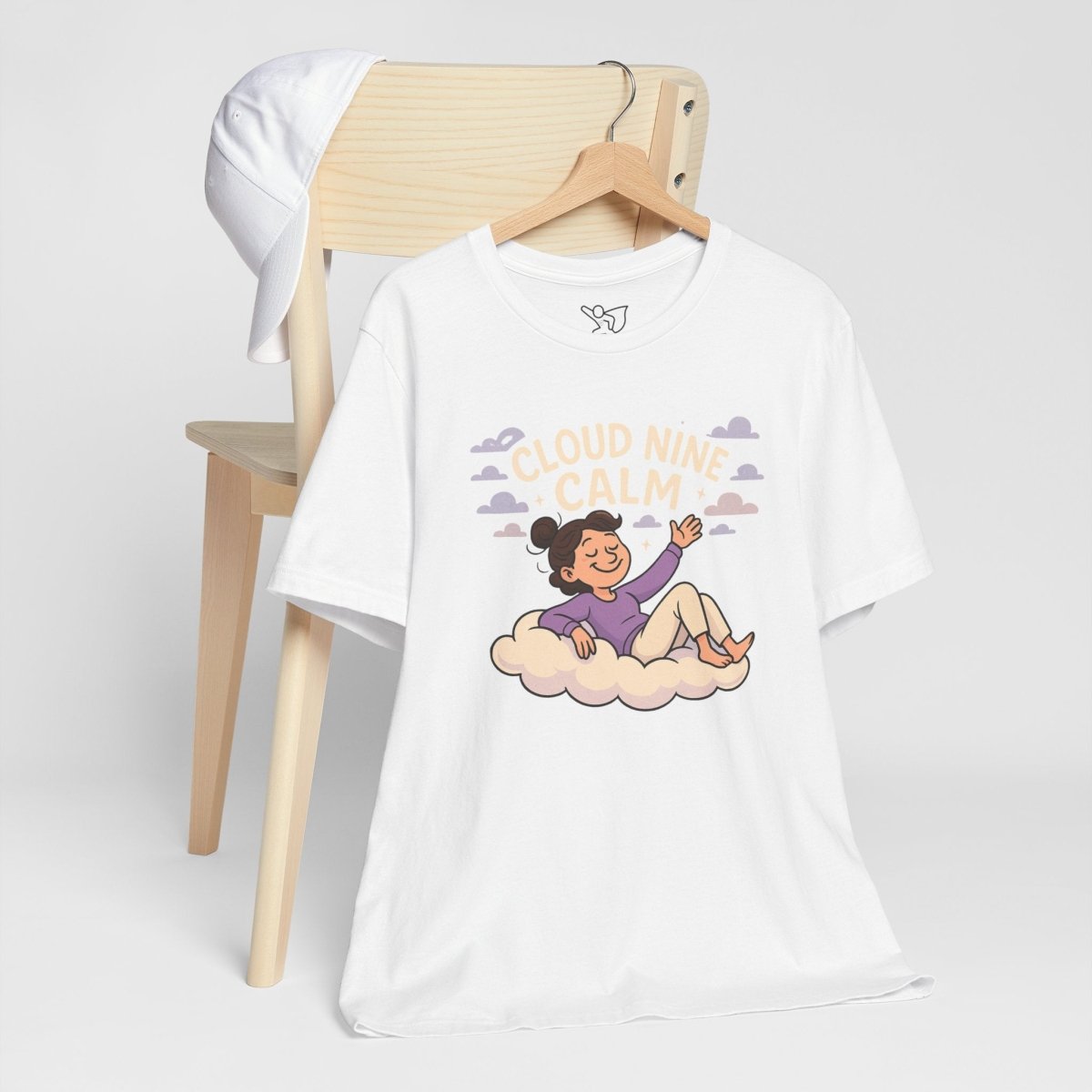 "Cloud Nine Calm" Relaxed Unisex Jersey Short Sleeve T-Shirt, Gift for Mindfulness, Cozy Fashion, Casual Wear, Relaxation Outfit - CW2 MINDSet Collection - AI Tee Hero
