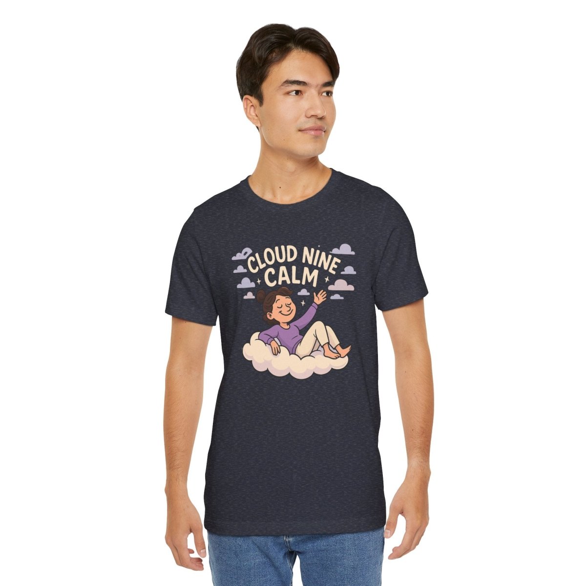 "Cloud Nine Calm" Relaxed Unisex Jersey Short Sleeve T-Shirt, Gift for Mindfulness, Cozy Fashion, Casual Wear, Relaxation Outfit - CW2 MINDSet Collection - AI Tee Hero