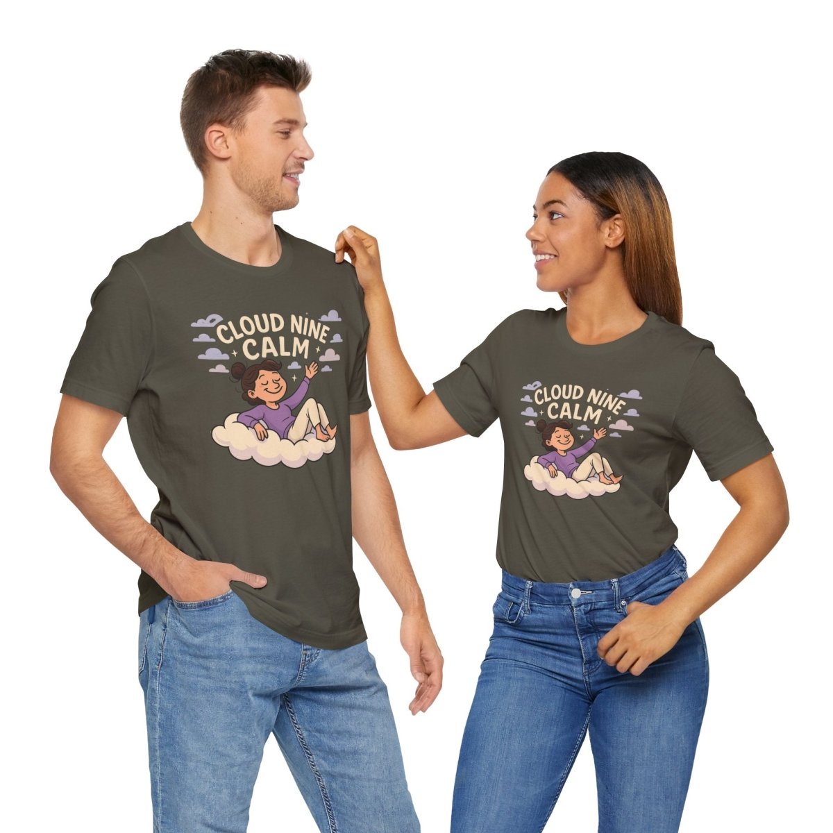 "Cloud Nine Calm" Relaxed Unisex Jersey Short Sleeve T-Shirt, Gift for Mindfulness, Cozy Fashion, Casual Wear, Relaxation Outfit - CW2 MINDSet Collection - AI Tee Hero