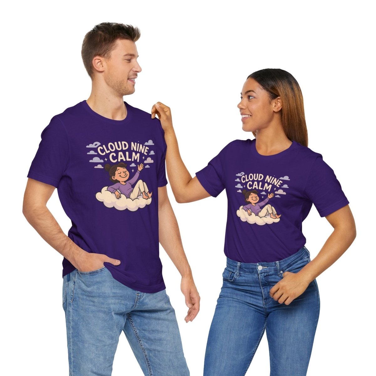 "Cloud Nine Calm" Relaxed Unisex Jersey Short Sleeve T-Shirt, Gift for Mindfulness, Cozy Fashion, Casual Wear, Relaxation Outfit - CW2 MINDSet Collection - AI Tee Hero