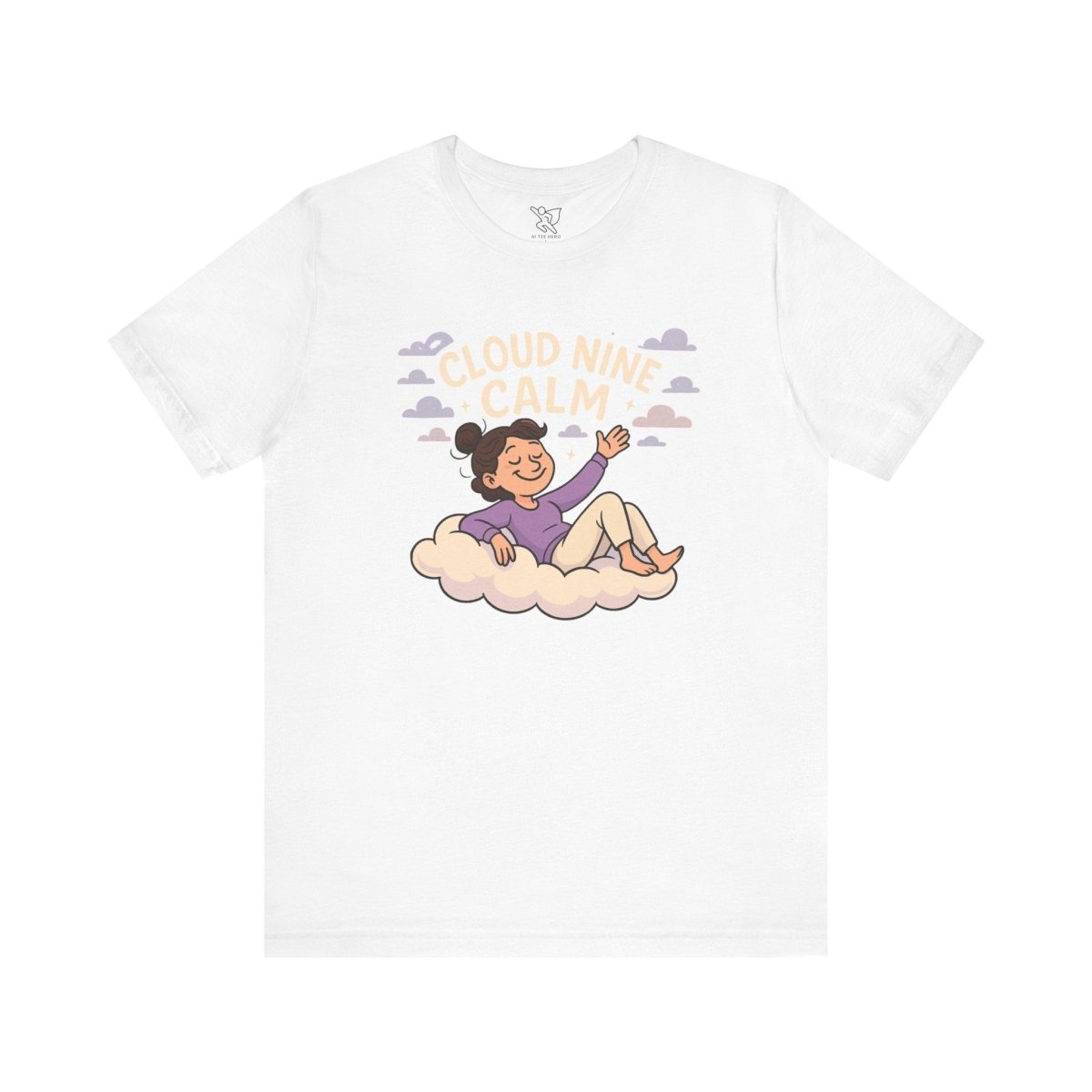 "Cloud Nine Calm" Relaxed Unisex Jersey Short Sleeve T-Shirt, Gift for Mindfulness, Cozy Fashion, Casual Wear, Relaxation Outfit - CW2 MINDSet Collection - AI Tee Hero
