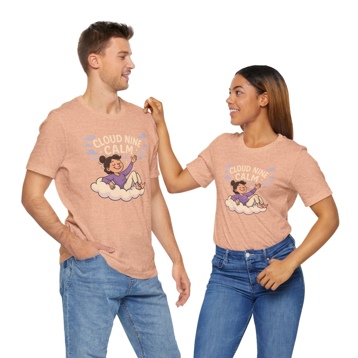 "Cloud Nine Calm" Relaxed Unisex Jersey Short Sleeve T-Shirt, Gift for Mindfulness, Cozy Fashion, Casual Wear, Relaxation Outfit - CW2 MINDSet Collection - AI Tee Hero
