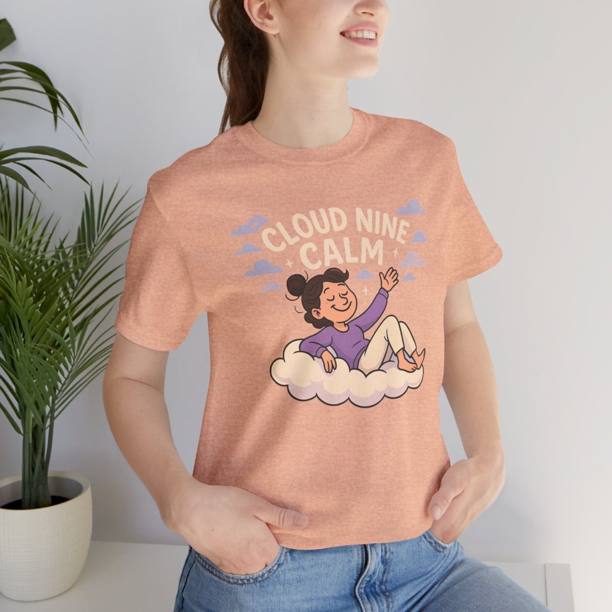 "Cloud Nine Calm" Relaxed Unisex Jersey Short Sleeve T-Shirt, Gift for Mindfulness, Cozy Fashion, Casual Wear, Relaxation Outfit - CW2 MINDSet Collection - AI Tee Hero