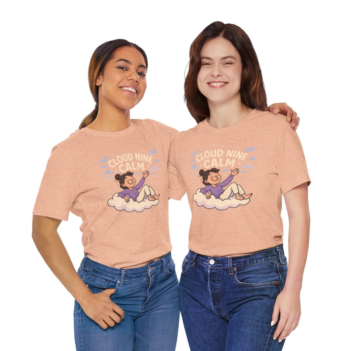 "Cloud Nine Calm" Relaxed Unisex Jersey Short Sleeve T-Shirt, Gift for Mindfulness, Cozy Fashion, Casual Wear, Relaxation Outfit - CW2 MINDSet Collection - AI Tee Hero