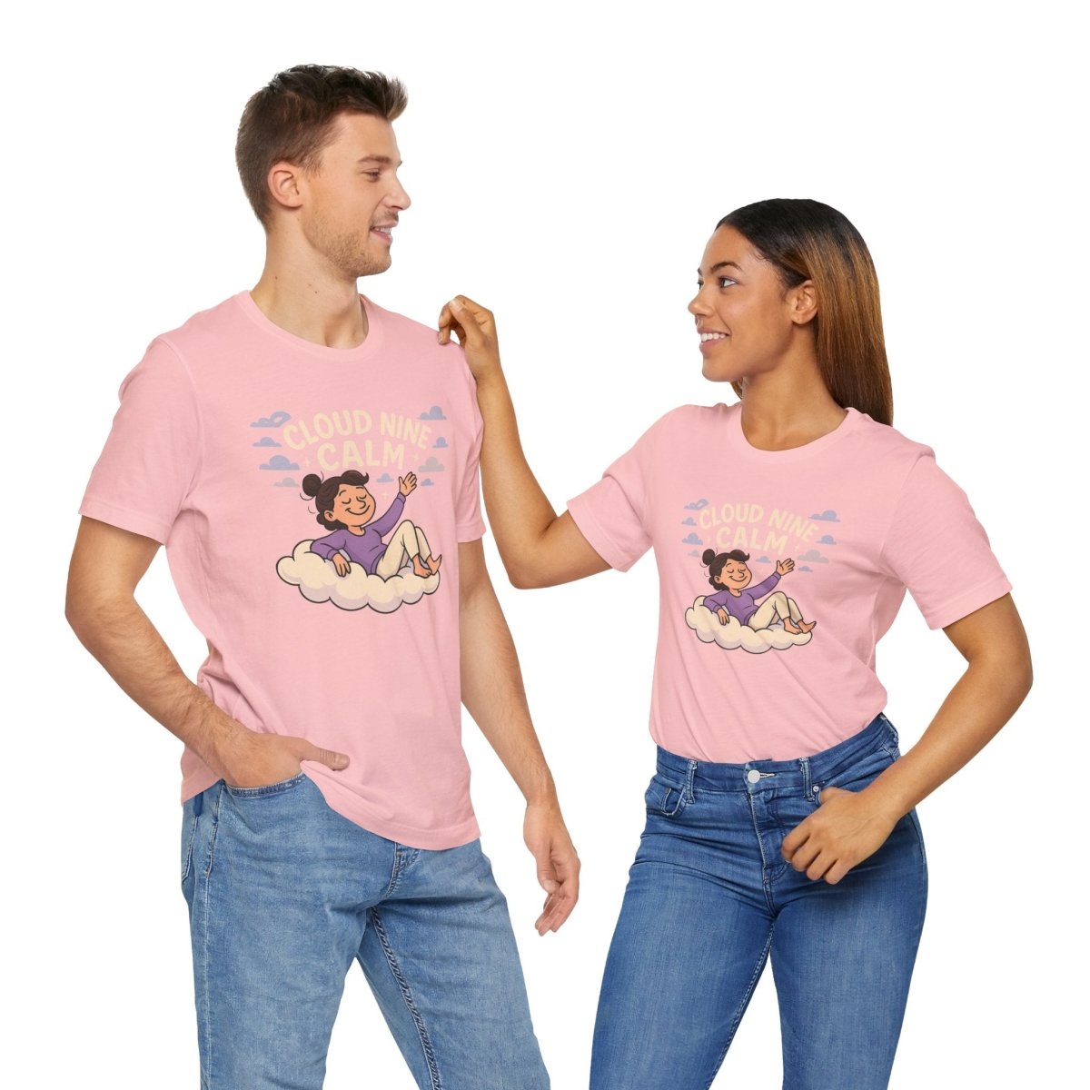 "Cloud Nine Calm" Relaxed Unisex Jersey Short Sleeve T-Shirt, Gift for Mindfulness, Cozy Fashion, Casual Wear, Relaxation Outfit - CW2 MINDSet Collection - AI Tee Hero