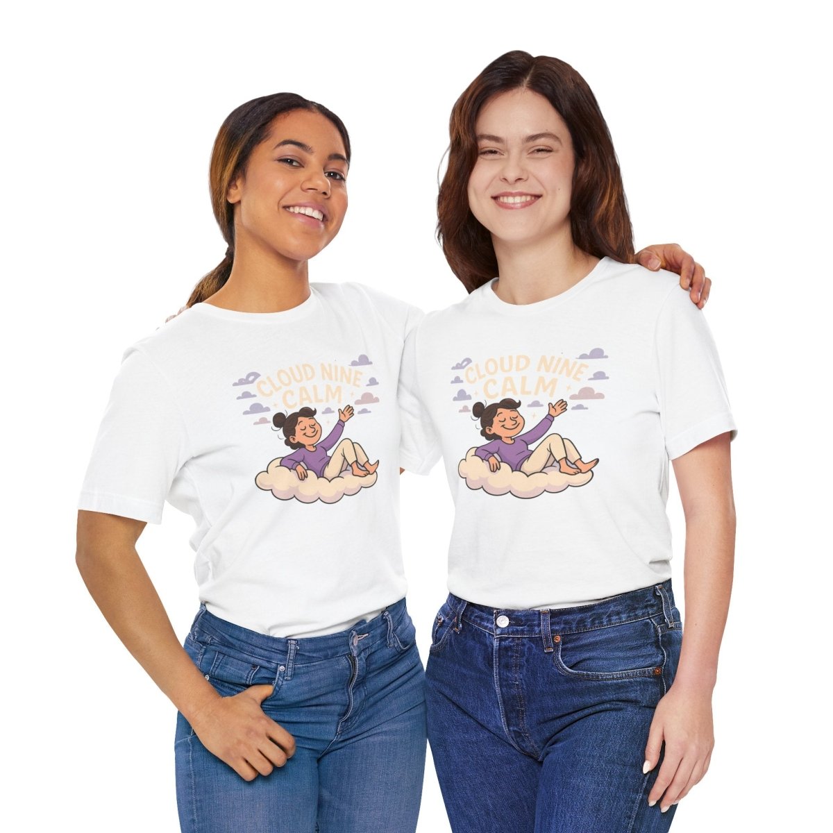 "Cloud Nine Calm" Relaxed Unisex Jersey Short Sleeve T-Shirt, Gift for Mindfulness, Cozy Fashion, Casual Wear, Relaxation Outfit - CW2 MINDSet Collection - AI Tee Hero