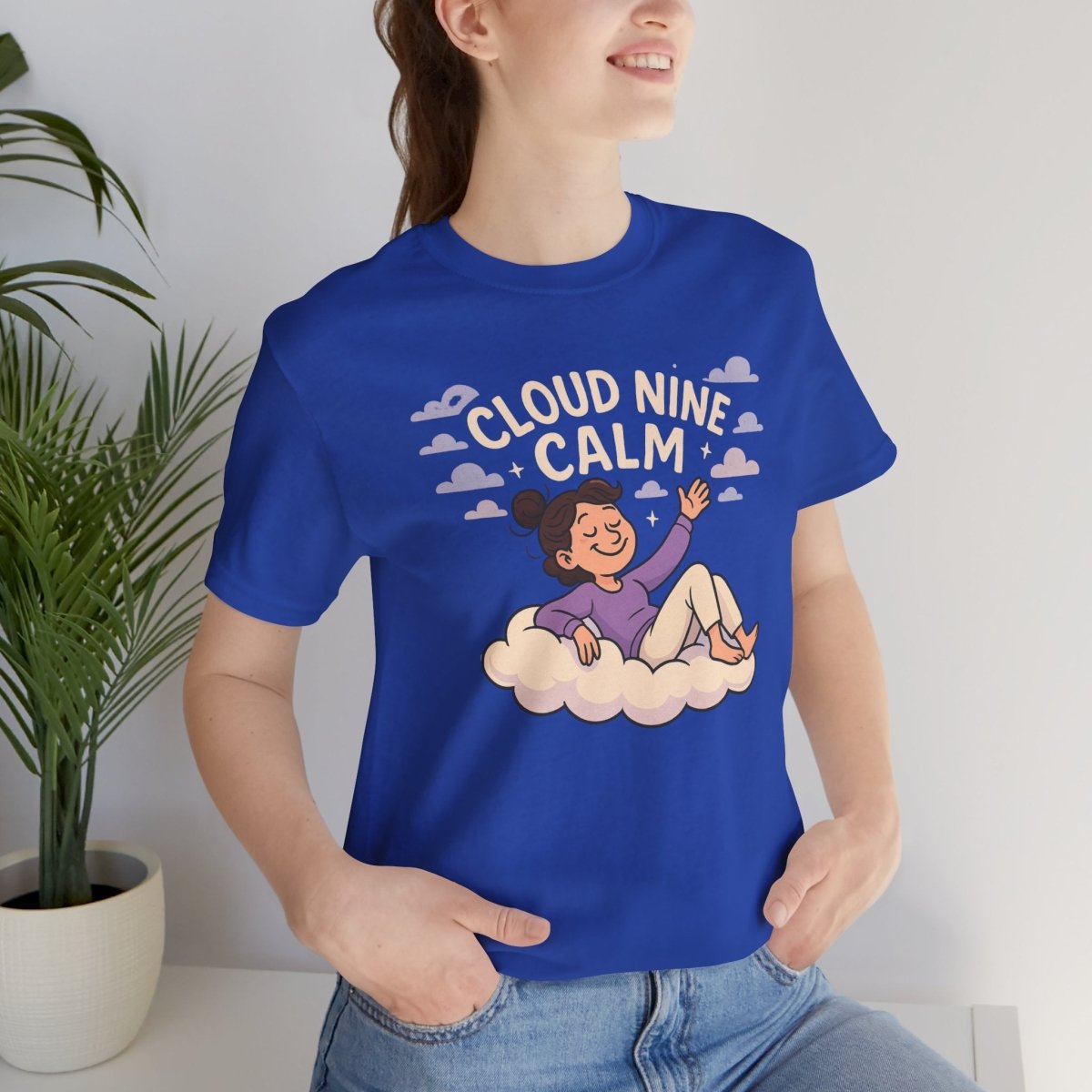 "Cloud Nine Calm" Relaxed Unisex Jersey Short Sleeve T-Shirt, Gift for Mindfulness, Cozy Fashion, Casual Wear, Relaxation Outfit - CW2 MINDSet Collection - AI Tee Hero