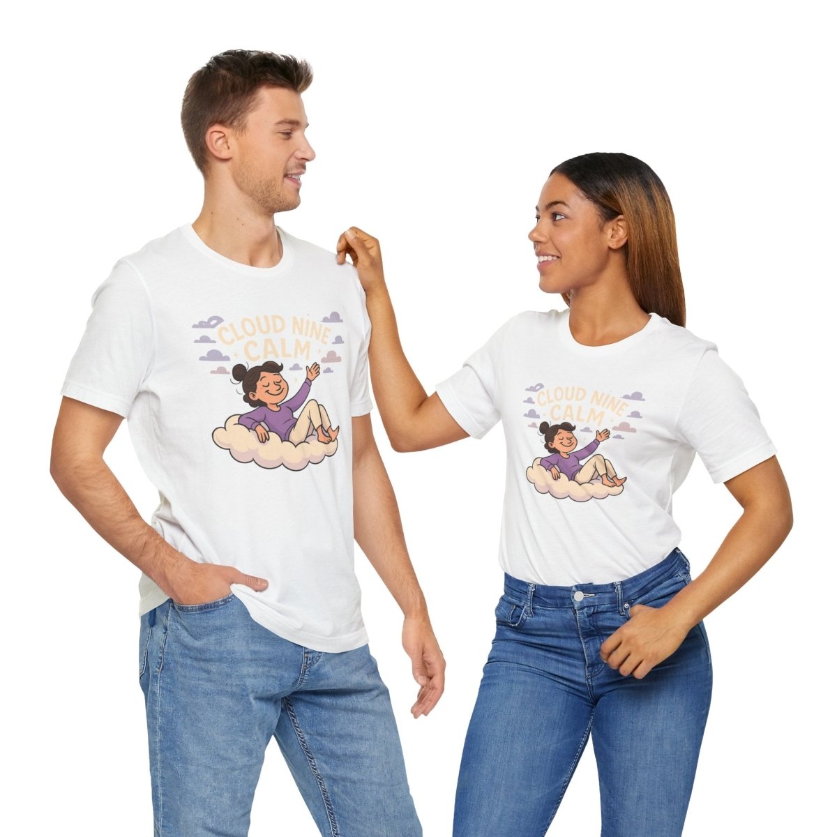 "Cloud Nine Calm" Relaxed Unisex Jersey Short Sleeve T-Shirt, Gift for Mindfulness, Cozy Fashion, Casual Wear, Relaxation Outfit - CW2 MINDSet Collection - AI Tee Hero