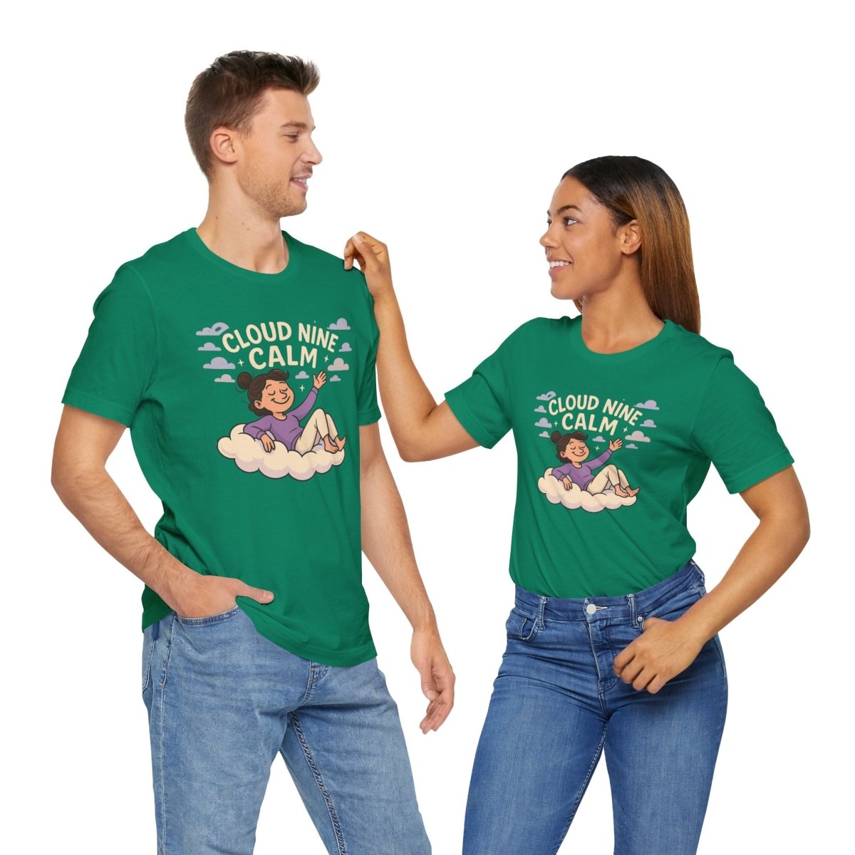 "Cloud Nine Calm" Relaxed Unisex Jersey Short Sleeve T-Shirt, Gift for Mindfulness, Cozy Fashion, Casual Wear, Relaxation Outfit - CW2 MINDSet Collection - AI Tee Hero