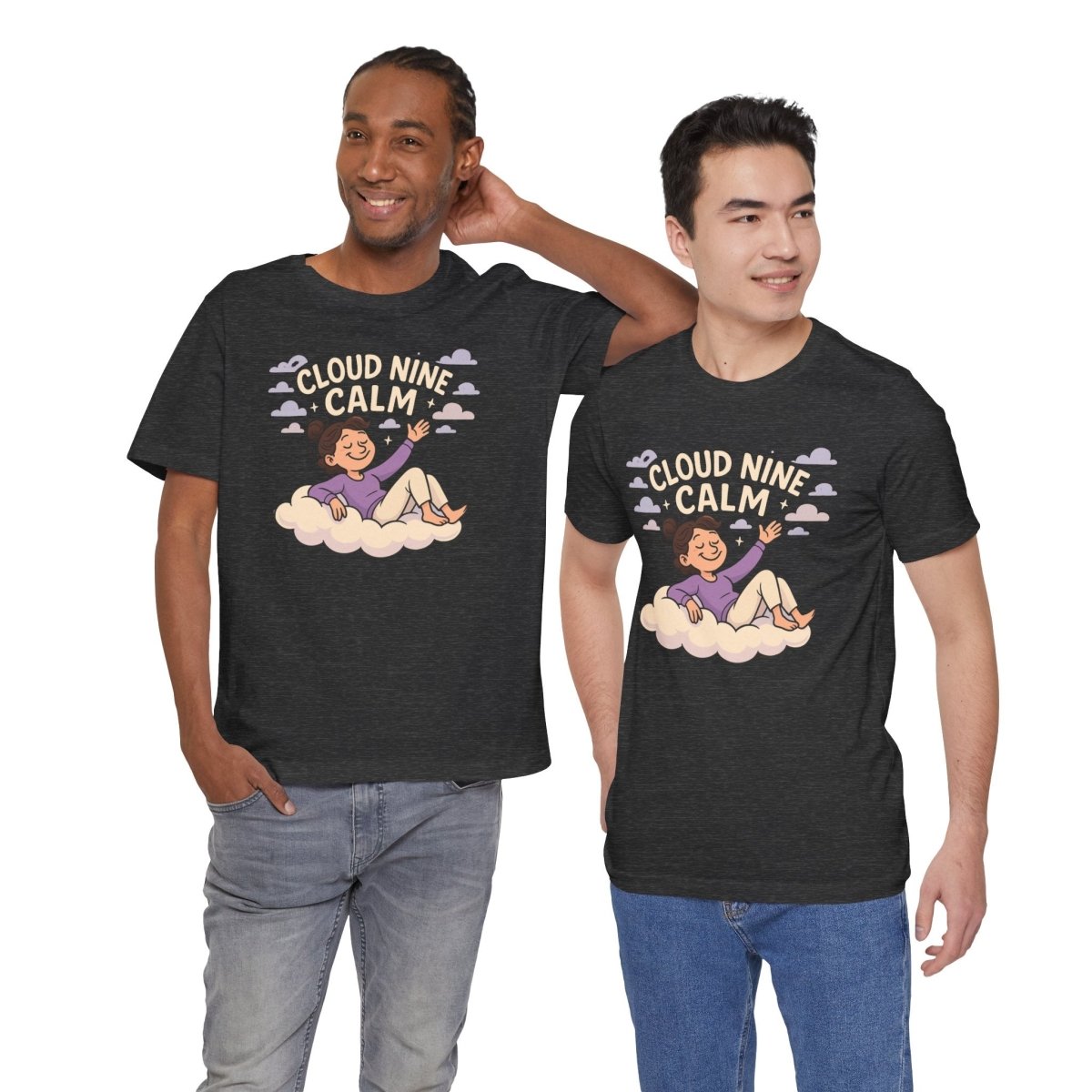 "Cloud Nine Calm" Relaxed Unisex Jersey Short Sleeve T-Shirt, Gift for Mindfulness, Cozy Fashion, Casual Wear, Relaxation Outfit - CW2 MINDSet Collection - AI Tee Hero
