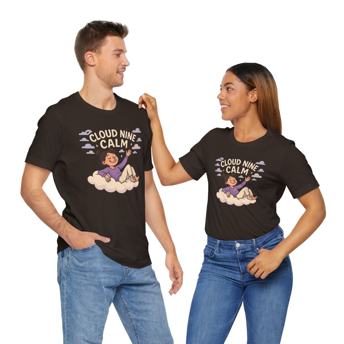 "Cloud Nine Calm" Relaxed Unisex Jersey Short Sleeve T-Shirt, Gift for Mindfulness, Cozy Fashion, Casual Wear, Relaxation Outfit - CW2 MINDSet Collection - AI Tee Hero
