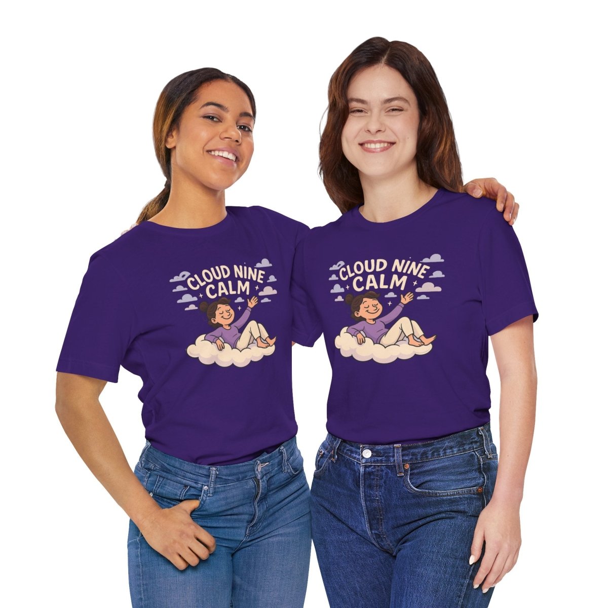 "Cloud Nine Calm" Relaxed Unisex Jersey Short Sleeve T-Shirt, Gift for Mindfulness, Cozy Fashion, Casual Wear, Relaxation Outfit - CW2 MINDSet Collection - AI Tee Hero