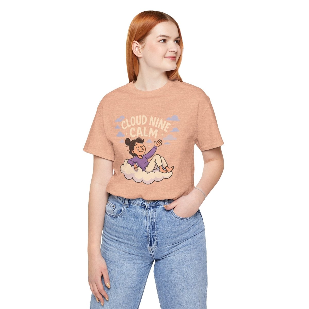 "Cloud Nine Calm" Relaxed Unisex Jersey Short Sleeve T-Shirt, Gift for Mindfulness, Cozy Fashion, Casual Wear, Relaxation Outfit - CW2 MINDSet Collection - AI Tee Hero