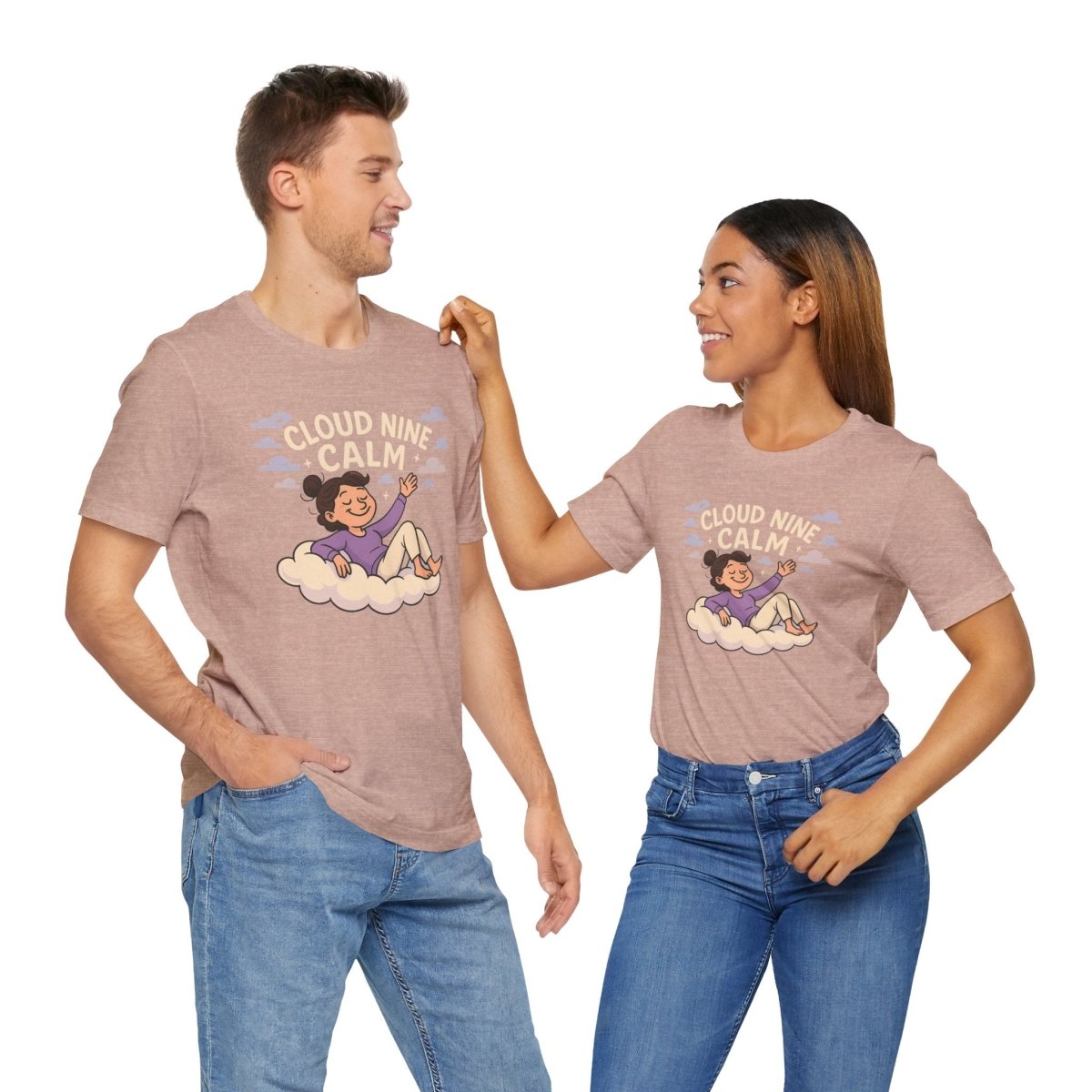 "Cloud Nine Calm" Relaxed Unisex Jersey Short Sleeve T-Shirt, Gift for Mindfulness, Cozy Fashion, Casual Wear, Relaxation Outfit - CW2 MINDSet Collection - AI Tee Hero