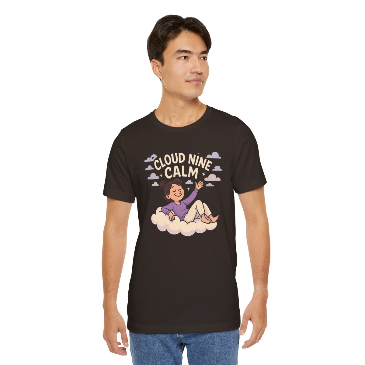 "Cloud Nine Calm" Relaxed Unisex Jersey Short Sleeve T-Shirt, Gift for Mindfulness, Cozy Fashion, Casual Wear, Relaxation Outfit - CW2 MINDSet Collection - AI Tee Hero