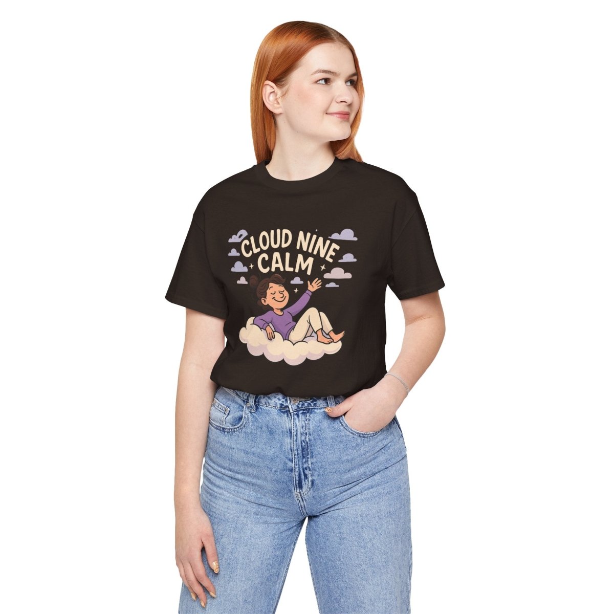 "Cloud Nine Calm" Relaxed Unisex Jersey Short Sleeve T-Shirt, Gift for Mindfulness, Cozy Fashion, Casual Wear, Relaxation Outfit - CW2 MINDSet Collection - AI Tee Hero