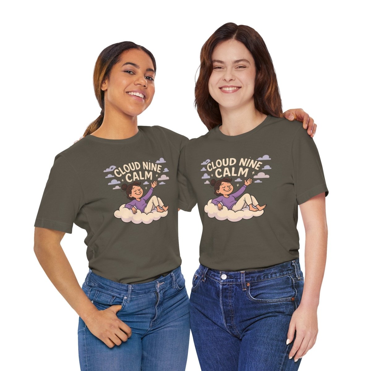 "Cloud Nine Calm" Relaxed Unisex Jersey Short Sleeve T-Shirt, Gift for Mindfulness, Cozy Fashion, Casual Wear, Relaxation Outfit - CW2 MINDSet Collection - AI Tee Hero