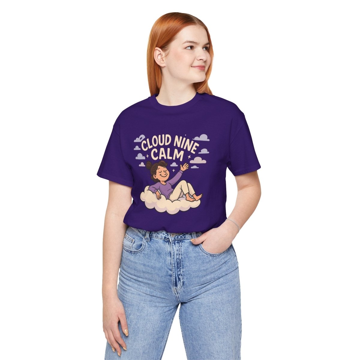 "Cloud Nine Calm" Relaxed Unisex Jersey Short Sleeve T-Shirt, Gift for Mindfulness, Cozy Fashion, Casual Wear, Relaxation Outfit - CW2 MINDSet Collection - AI Tee Hero
