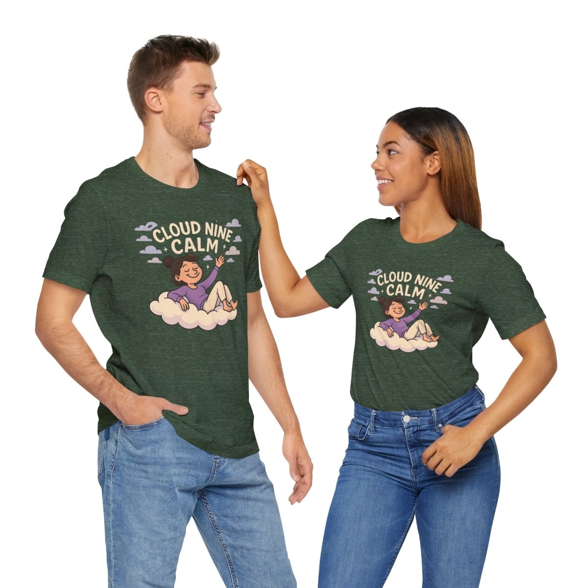 "Cloud Nine Calm" Relaxed Unisex Jersey Short Sleeve T-Shirt, Gift for Mindfulness, Cozy Fashion, Casual Wear, Relaxation Outfit - CW2 MINDSet Collection - AI Tee Hero