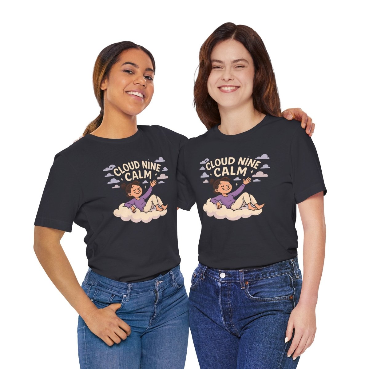 "Cloud Nine Calm" Relaxed Unisex Jersey Short Sleeve T-Shirt, Gift for Mindfulness, Cozy Fashion, Casual Wear, Relaxation Outfit - CW2 MINDSet Collection - AI Tee Hero