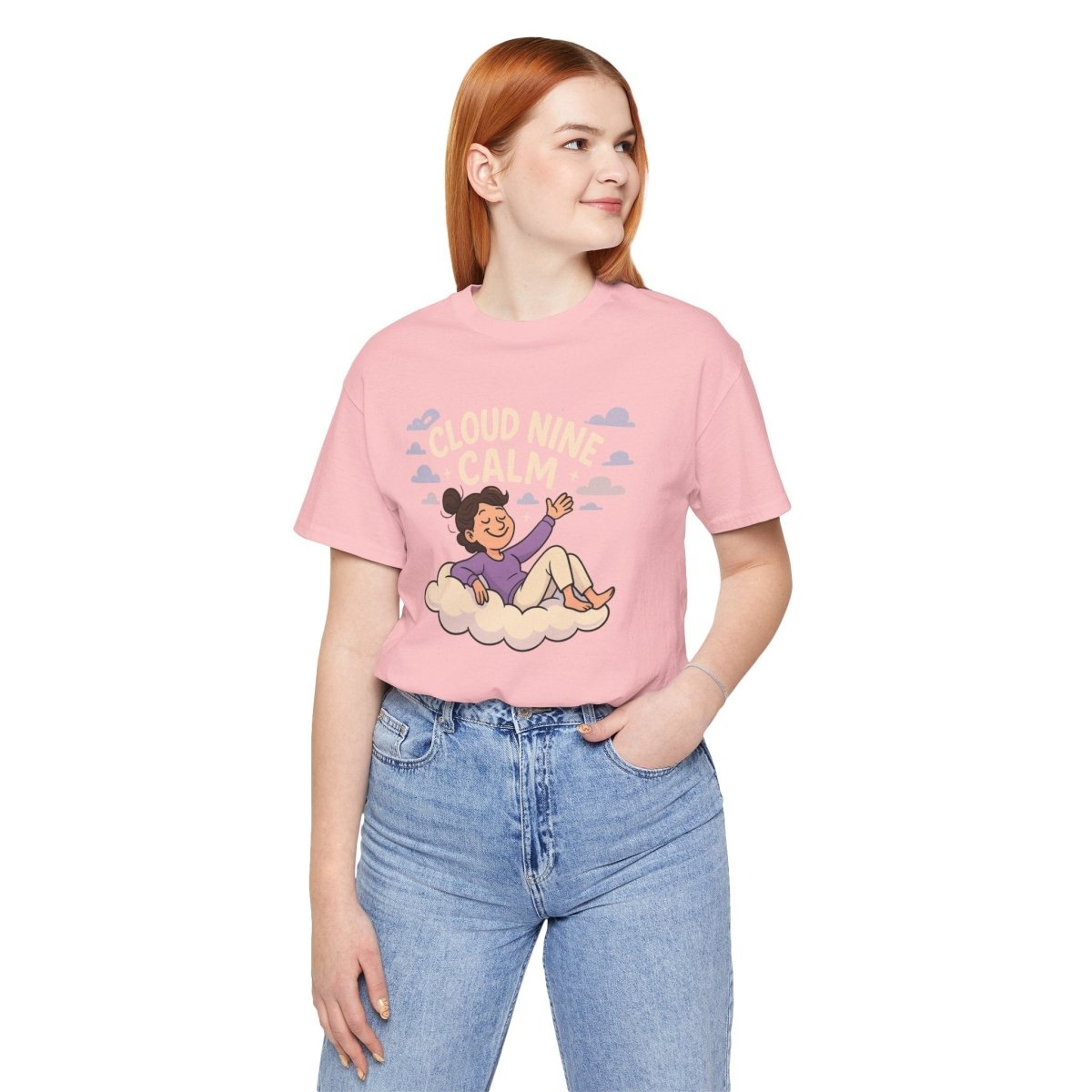 "Cloud Nine Calm" Relaxed Unisex Jersey Short Sleeve T-Shirt, Gift for Mindfulness, Cozy Fashion, Casual Wear, Relaxation Outfit - CW2 MINDSet Collection - AI Tee Hero