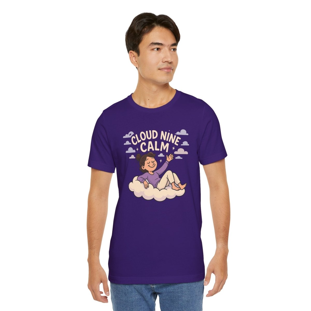 "Cloud Nine Calm" Relaxed Unisex Jersey Short Sleeve T-Shirt, Gift for Mindfulness, Cozy Fashion, Casual Wear, Relaxation Outfit - CW2 MINDSet Collection - AI Tee Hero