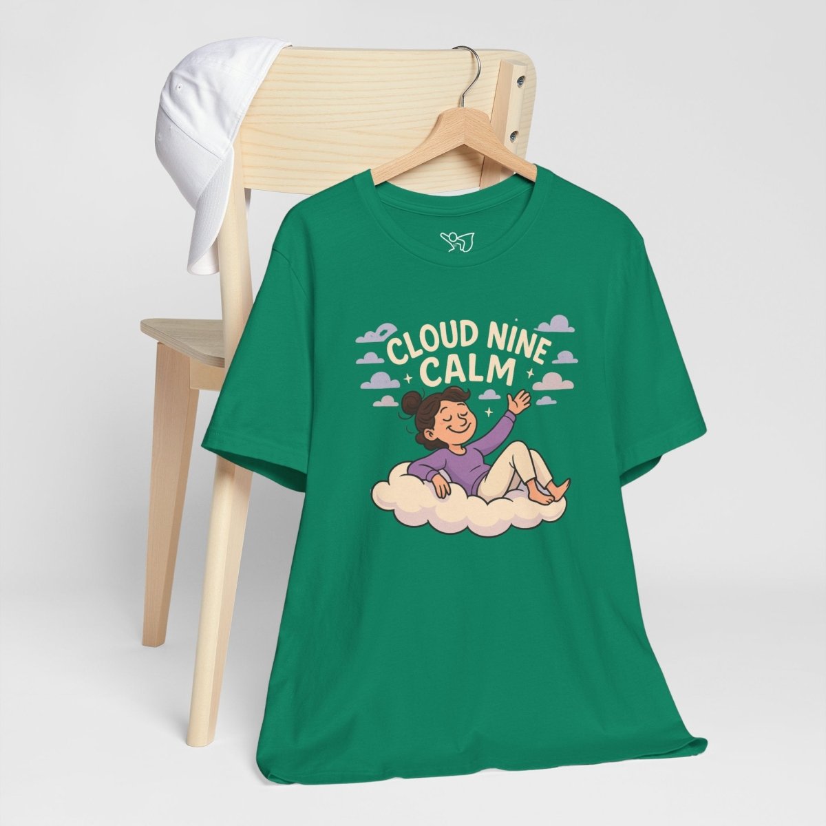 "Cloud Nine Calm" Relaxed Unisex Jersey Short Sleeve T-Shirt, Gift for Mindfulness, Cozy Fashion, Casual Wear, Relaxation Outfit - CW2 MINDSet Collection - AI Tee Hero