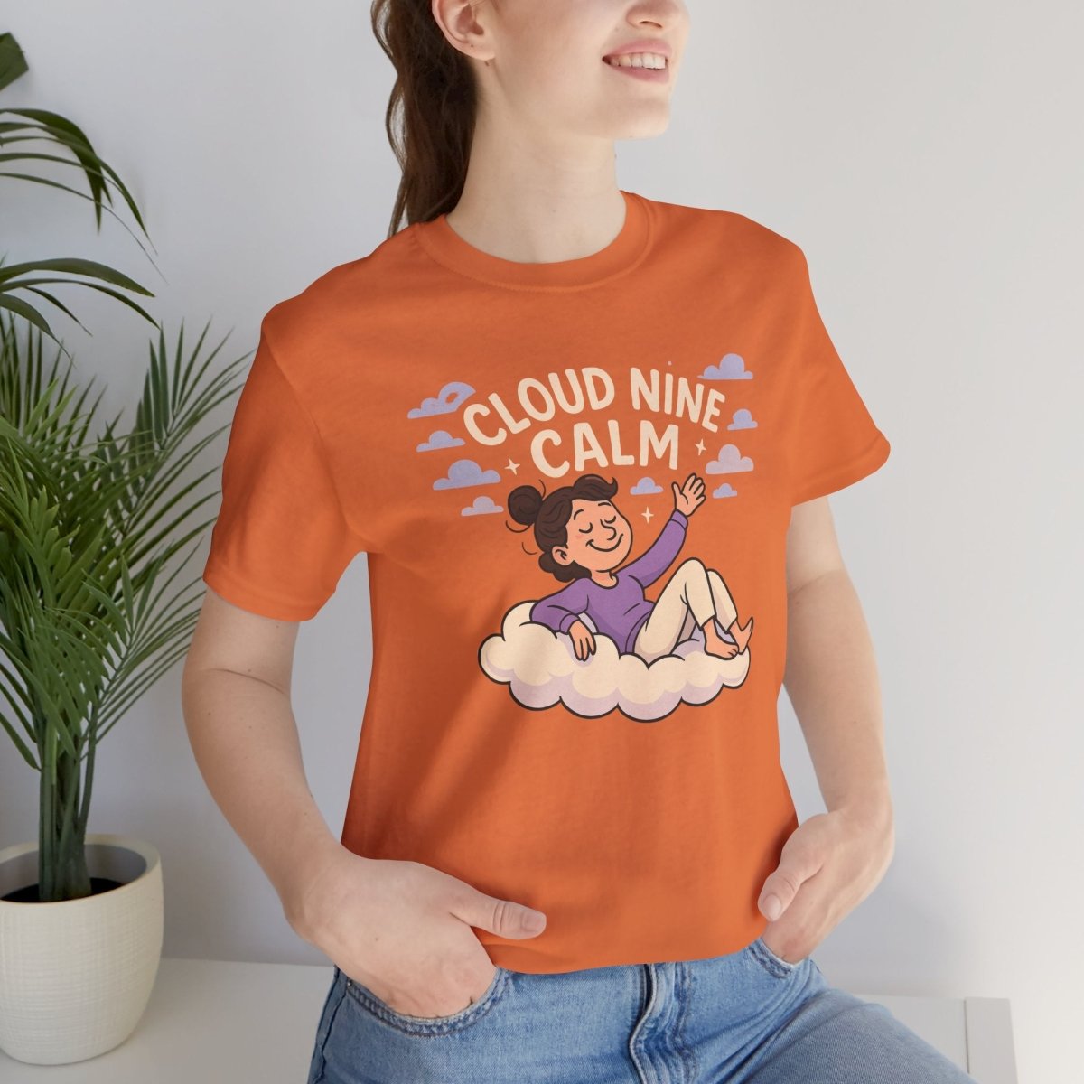 "Cloud Nine Calm" Relaxed Unisex Jersey Short Sleeve T-Shirt, Gift for Mindfulness, Cozy Fashion, Casual Wear, Relaxation Outfit - CW2 MINDSet Collection - AI Tee Hero
