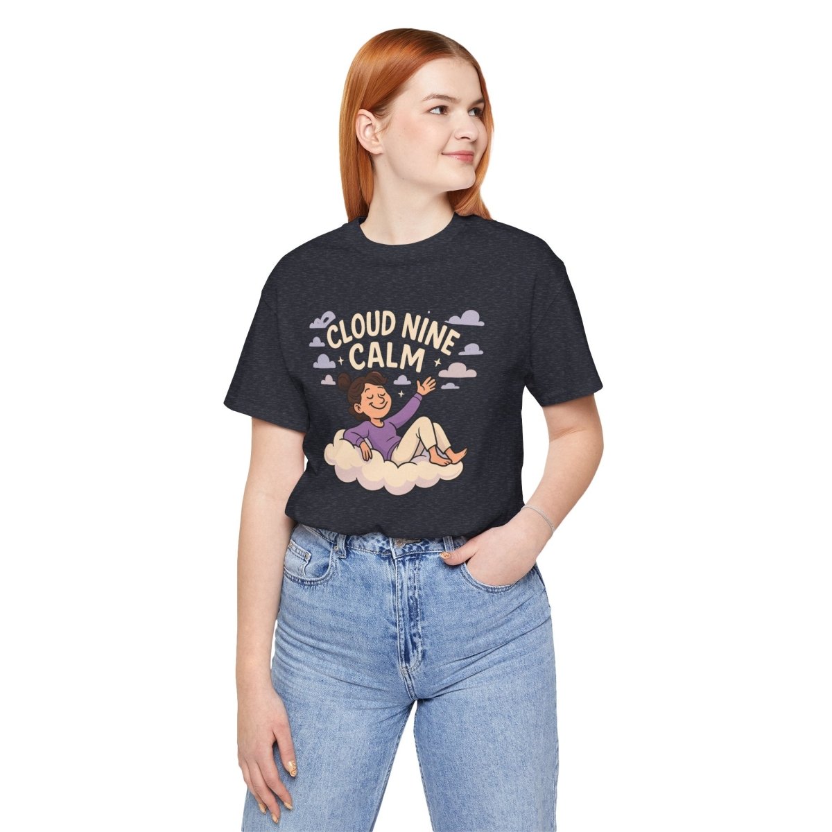 "Cloud Nine Calm" Relaxed Unisex Jersey Short Sleeve T-Shirt, Gift for Mindfulness, Cozy Fashion, Casual Wear, Relaxation Outfit - CW2 MINDSet Collection - AI Tee Hero