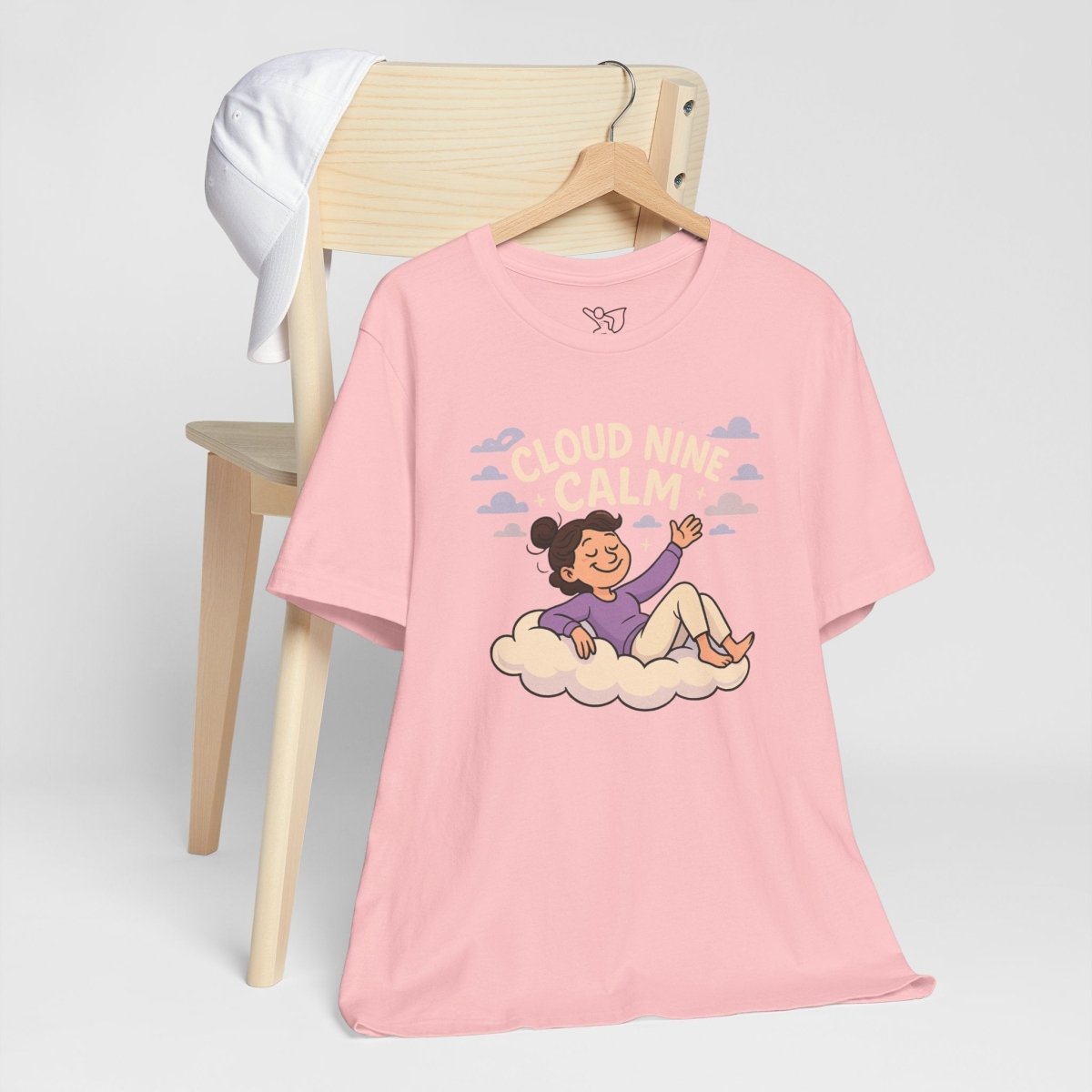 "Cloud Nine Calm" Relaxed Unisex Jersey Short Sleeve T-Shirt, Gift for Mindfulness, Cozy Fashion, Casual Wear, Relaxation Outfit - CW2 MINDSet Collection - AI Tee Hero
