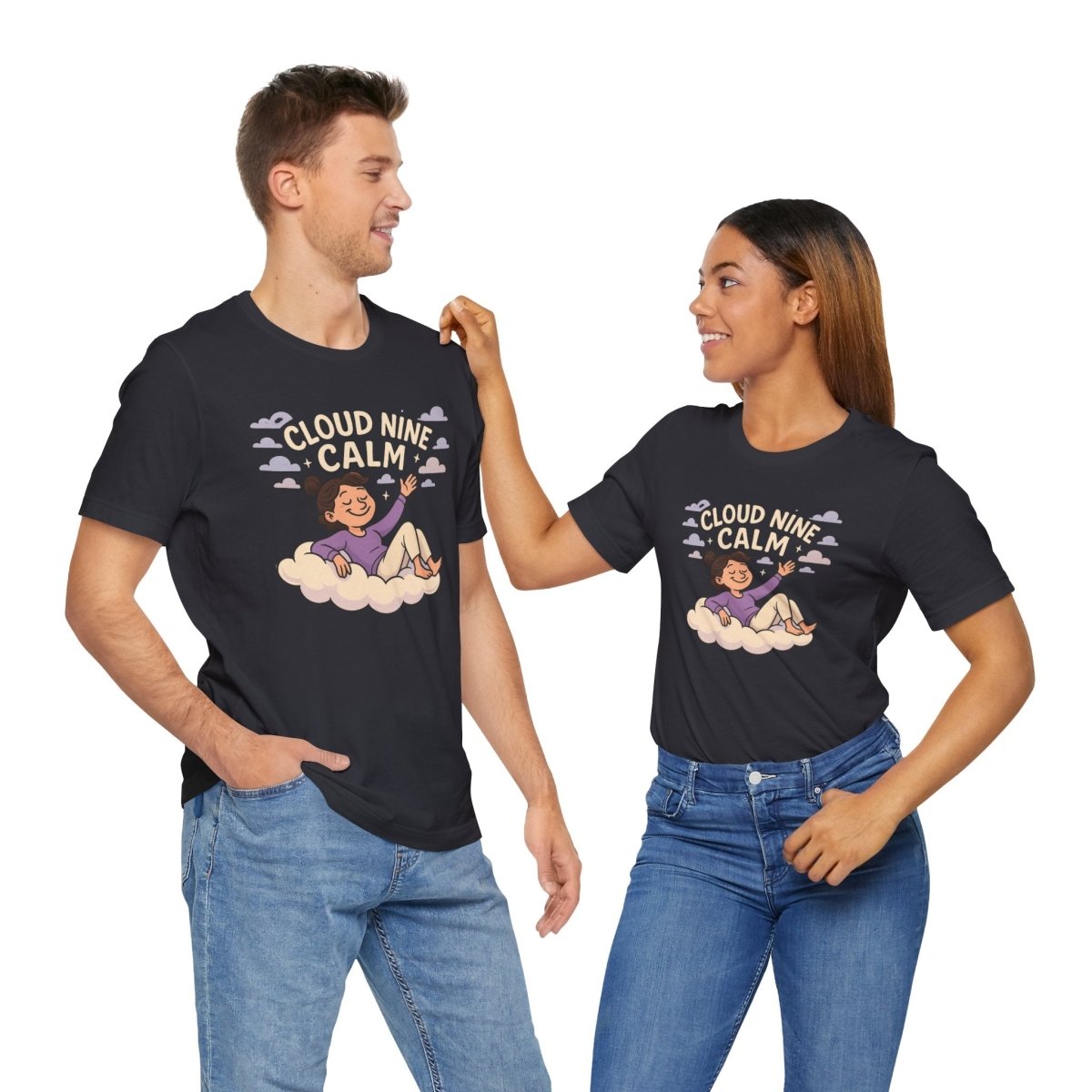 "Cloud Nine Calm" Relaxed Unisex Jersey Short Sleeve T-Shirt, Gift for Mindfulness, Cozy Fashion, Casual Wear, Relaxation Outfit - CW2 MINDSet Collection - AI Tee Hero