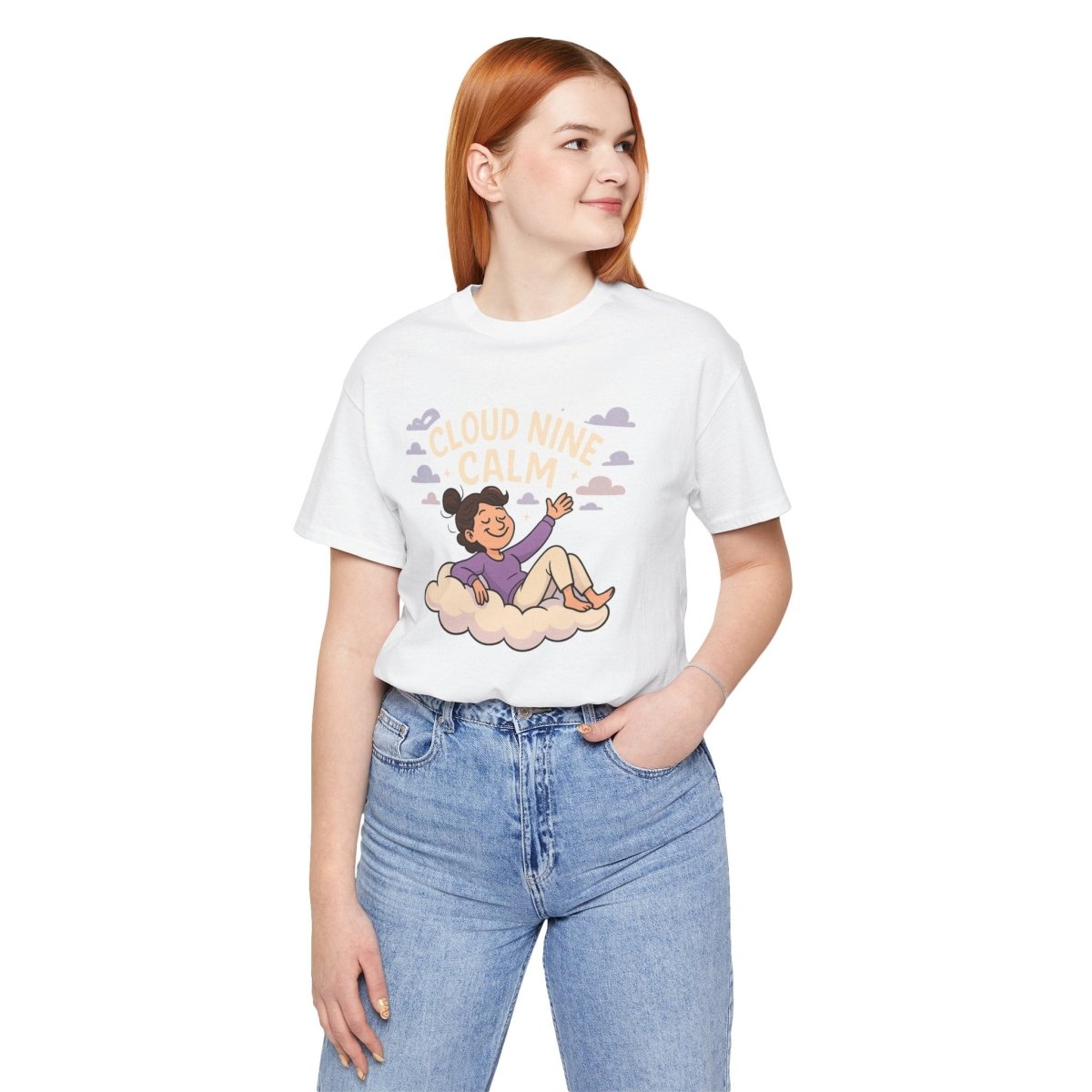 "Cloud Nine Calm" Relaxed Unisex Jersey Short Sleeve T-Shirt, Gift for Mindfulness, Cozy Fashion, Casual Wear, Relaxation Outfit - CW2 MINDSet Collection - AI Tee Hero